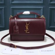 Saint Laurent Medium Sunset Satchel In Smooth Leather Burgundy/Gold