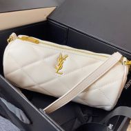 Saint Laurent Mini Sade Tube Bag In Quilted Lambskin White/Gold