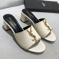 Saint Laurent Monogram Heeled Slides Women Calf Leather White