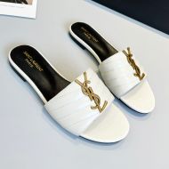 Saint Laurent Monogram Slides Women Matelasse Leather White/Gold