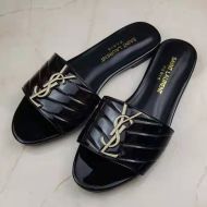 Saint Laurent Monogram Slides Women Matelasse Patent Leather Black/Gold