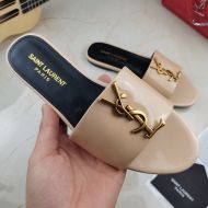 Saint Laurent Monogram Slides Women Patent Leather Apricot/Gold