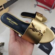 Saint Laurent Monogram Slides Women Calf Leather Gold