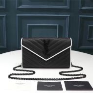 Saint Laurent Large Monogram Chain Wallet In Grained Matelasse Leather Black/White