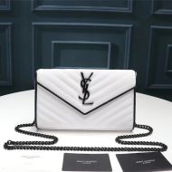 Saint Laurent Large Monogram Chain Wallet In Grained Matelasse Leather White/Black