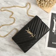 Saint Laurent Large Monogram Chain Wallet In Grained Matelasse Leather Black/Gold