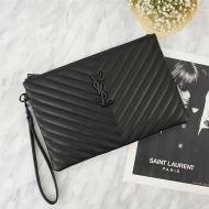 Saint Laurent Monogram Clutch In Matelasse Leather Black