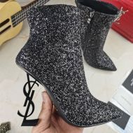 Saint Laurent Opyum Ankle Boots Women Glitter Leather Black