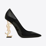 Saint Laurent Opyum Pumps Women Patent Leather with Gold Heel Black