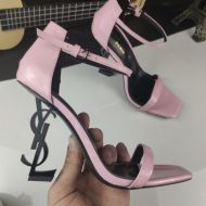 Saint Laurent Opyum Sandals Women Patent Leather with Black Heel Pink