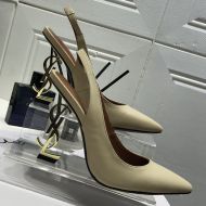 Saint Laurent Opyum Slingback Pumps Women Patent Leather with Gold Heel Beige