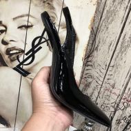 Saint Laurent Opyum Slingback Pumps Women Patent Leather with Black Heel Black