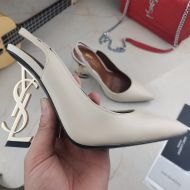 Saint Laurent Opyum Slingback Pumps Women Smooth Leather with Gold Heel Beige