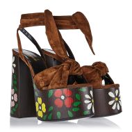 Saint Laurent Paige Platform Sandals Women Suede With Floral Motif Brown