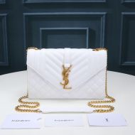 Saint Laurent Small Envelope Chain Bag In Mixed Grained Matelasse Leather White/Gold