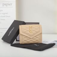 Saint Laurent Small Gaby Trifold Wallet In Quilted Lambskin Apricot/Gold