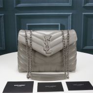 Saint Laurent Small Loulou Chain Bag In Y Matelasse Leather Grey/Silver