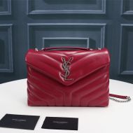 Saint Laurent Small Loulou Chain Bag In Y Matelasse Leather Red/Silver