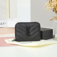 Saint Laurent Small Monogram Zip Around Wallet In Grained Matelasse Leather Black