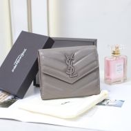 Saint Laurent Small Monogram Trifold Wallet In Crinkled Matelasse Leather Grey