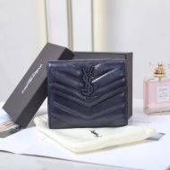 Saint Laurent Small Monogram Trifold Wallet In Crinkled Matelasse Leather Navy Blue