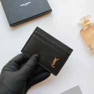 Saint Laurent Tiny Monogram Card Case In Grained Leather Black/Gold