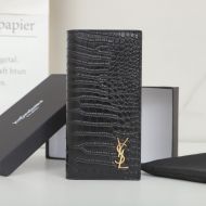 Saint Laurent Large Tiny Monogram Continental Wallet In Crocodile Embossed Leather Black/Gold