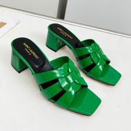 Saint Laurent Tribute Heeled Slides Women Patent Leather Green