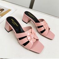 Saint Laurent Tribute Heeled Slides Women Patent Leather Pink