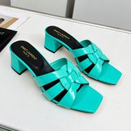 Saint Laurent Tribute Heeled Slides Women Patent Leather Teal