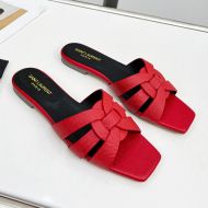 Saint Laurent Tribute Slides Women Grained Leather Red