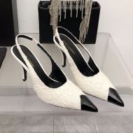 Saint Laurent Vesper Slingback Pumps Women Tweed and Leather White