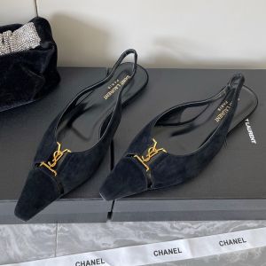 Saint Laurent Babylone Slingback Flats Women Suede Black/Gold