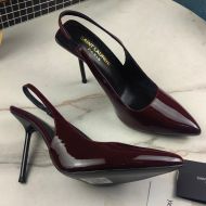 Saint Laurent Kiss 105 Slingback Pumps Women Patent Leather Burgundy