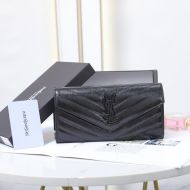 Saint Laurent Large Monogram Flap Wallet In Crinkled Matelasse Leather Black