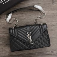 Saint Laurent Medium College Chain Bag In Textured Mixed Matelasse Leather Black/Silver