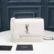 Saint Laurent Medium Sunset Chain Bag In Leather White/Silver