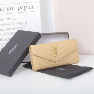 Saint Laurent Large Monogram Flap Wallet In Grained Matelasse Leather Apricot/Gold