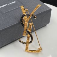 Saint Laurent Opyum Brooch In Bamboo Metal and Enamel Gold