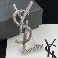 Saint Laurent Opyum Brooch In Twisted Metal Silver