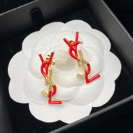 Saint Laurent Opyum Earrings In Metal, Enamel and Crystals Gold/Red