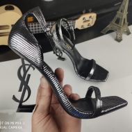 Saint Laurent Opyum Sandals Women Striped Leather Silver/Black