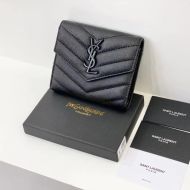 Saint Laurent Small Envelope Trifold Wallet In Grained Matelasse Leather Black