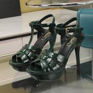 Saint Laurent Tribute Platform Sandals Women Patent Leather Green