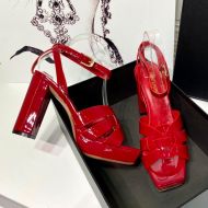 Saint Laurent Tribute Platform Sandals Women Patent Leather Red