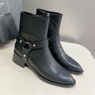 Saint Laurent Wyatt Harness Ankle Boots Women Smooth Leather Black