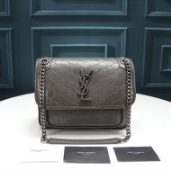 Saint Laurent Baby Niki Chain Bag In Crinkled And Quilted Leather Grey/Silver