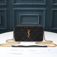 Saint Laurent Becky Double-Zip Pouch In Diamond-Quilted Lambskin Black/Gold