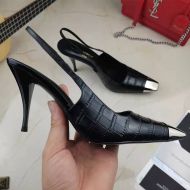 Saint Laurent Blade Slingback Pumps Women Crocodile Embossed Leather Black