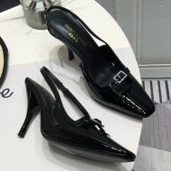 Saint Laurent Blade Slingback Pumps with Crystal Buckles Women Patent Leather Black